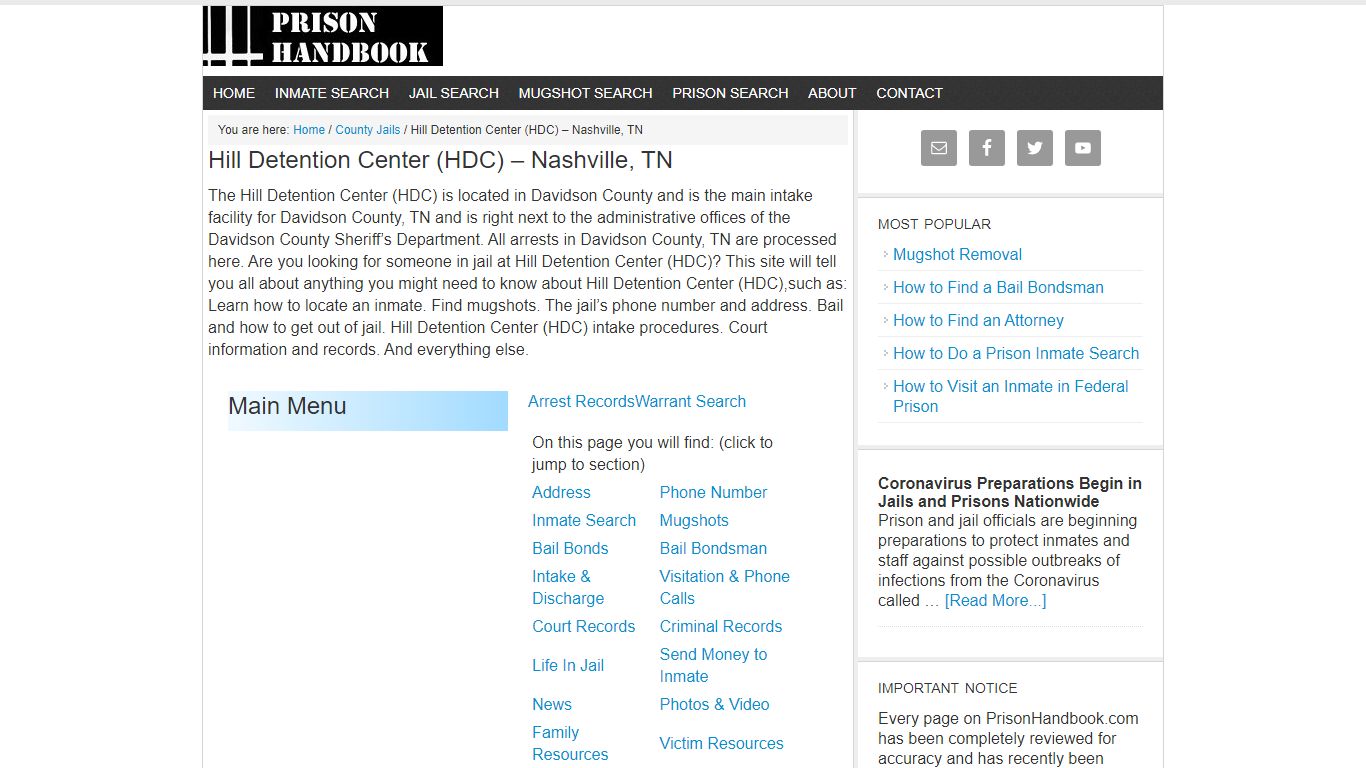 Hill Detention Center (HDC) - Inmate Search - Prison Handbook